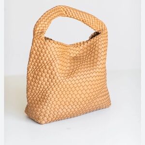 Camel Large Woven Vegan Leather‎ Shoulder Bag